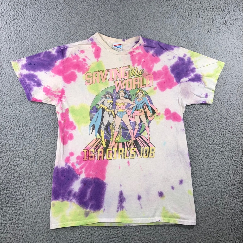 Junk Food DC Comics Superheroes Tie Dye Graphic Tee Womens S Relaxed 90s Retro